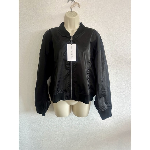 Athleta Black Flex Bomber Jacket NWT XL Water Repellent Full Zip Sateen - Picture 2 of 9